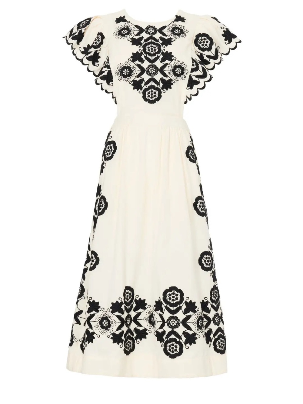 Sea New York Black & White Embroidered Midi Manuela apron Dress